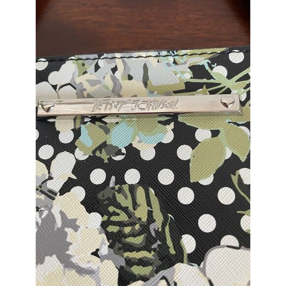 Betsy Johnson Crossbody Purse, Polka Dots Floral Yellow Black Gray - Picture 4 of 7